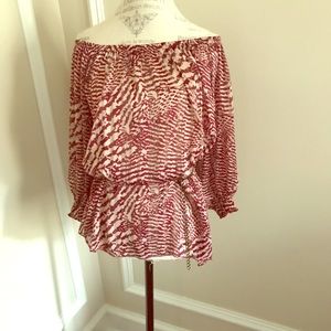 Casting Maroon and Ivory Sonia Chiffon Blouse OS